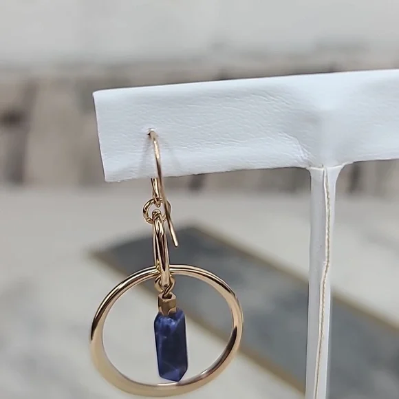 Banana Republic Lapis Lazuli/Gold Hoop Dangle Hook Earrings - Picture 10 of 17